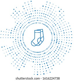 Blue line Socks icon isolated on white background. Abstract circle random dots. Vector Illustration