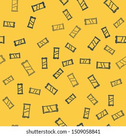 Blue line Soda can icon isolated seamless pattern on yellow background.  Vector Illustration