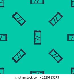 Blue line Soda can icon isolated seamless pattern on green background.  Vector Illustration