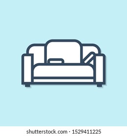 Blue line Sofa icon isolated on blue background.  Vector Illustration