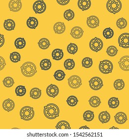 Blue line Solar energy panel icon isolated seamless pattern on yellow background. Sun with lightning symbol.  Vector Illustration