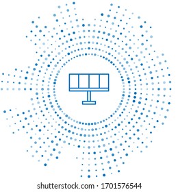Blue line Solar energy panel icon isolated on white background. Abstract circle random dots. Vector Illustration