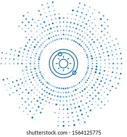 Blue line Solar system icon isolated on white background. The planets revolve around the star. Abstract circle random dots. Vector Illustration