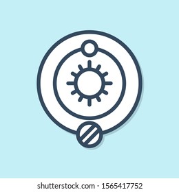 Blue line Solar system icon isolated on blue background. The planets revolve around the star.  Vector Illustration