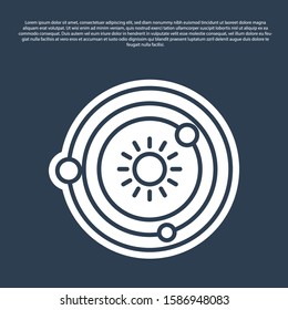 Blue line Solar system icon isolated on blue background. The planets revolve around the star.  Vector Illustration