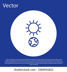 Blue line Solstice icon isolated on blue background. White circle button. Vector Illustration