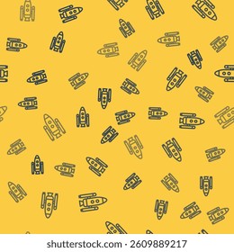 Blue line Space shuttle and rockets icon isolated seamless pattern on yellow background.  Vector Illustration