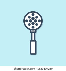 Blue line Spatula icon isolated on blue background. Kitchen spatula icon. BBQ spatula sign. Barbecue and grill tool.  Vector Illustration