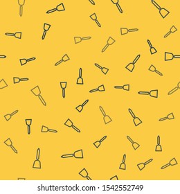 Blue line Spatula icon isolated seamless pattern on yellow background. Kitchen spatula icon. BBQ spatula sign. Barbecue and grill tool.  Vector Illustration