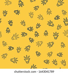 Blue line Speaker volume, audio voice sound symbol, media music icon isolated seamless pattern on yellow background.  Vector Illustration