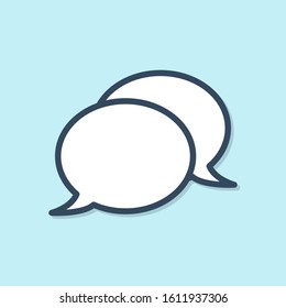Blue line Speech bubble chat icon isolated on blue background. Message icon. Communication or comment chat symbol.  Vector Illustration
