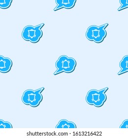 Blue line Speech bubble with chat notification icon isolated seamless pattern on grey background. New message, dialog, chat, social network notification.  Vector Illustration