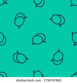 Blue line Speech bubble chat icon isolated seamless pattern on green background. Message icon. Communication or comment chat symbol.  Vector Illustration