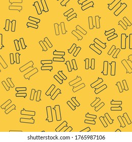Blue line Speech bubble chat icon isolated seamless pattern on yellow background. Message icon. Communication or comment chat symbol.  Vector Illustration