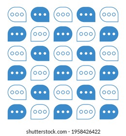 Icono de chat de la burbuja de la línea azul Speech aislado patrón sin fisuras en fondo blanco. Icono de mensaje. Símbolo de chat de comunicación o comentario. Ilustración vectorial