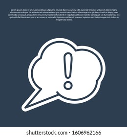 Blue line Speech bubble and Exclamation icon isolated on blue background. FAQ sign. Copy files, chat speech bubble and chart.  Vector Illustration