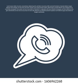 Blue line Speech bubble with phone call icon isolated on blue background.  Vector Illustration