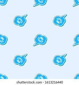 Blue line Speech bubble with phone call icon isolated seamless pattern on grey background.  Vector Illustration
