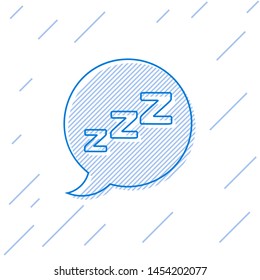Blue line Speech bubble with snoring icon isolated on white background. Concept of sleeping, insomnia, alarm clock app, deep sleep, awakening.  Vector Illustration