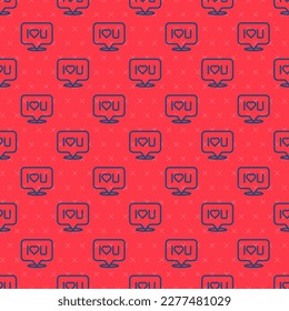Burbuja de voz de línea azul con texto me encanta el icono aislado patrón sin fisuras en el fondo rojo. Día de San Valentín.  Vector