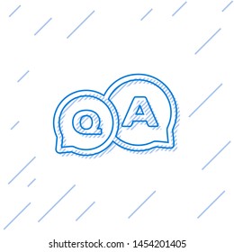 Blue line Speech bubbles with Question and Answer icon isolated on white background. Q and A symbol. FAQ sign. Chat speech bubble and chart.  Vector Illustration