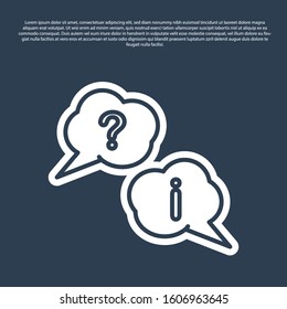 Blue line Speech bubbles with Question and Exclamation icon isolated on blue background. FAQ sign. Copy files, chat speech bubble and chart.  Vector Illustration