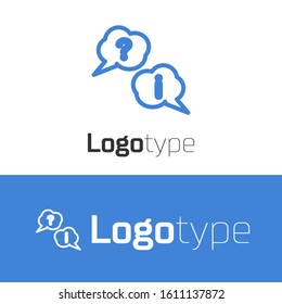 Blue line Speech bubbles with Question and Exclamation icon isolated on white background. FAQ sign. Copy files, chat speech bubble and chart. Logo design template element. Vector Illustration