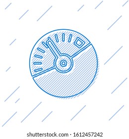 Blue line Speedometer icon isolated on white background.  Vector Illustration