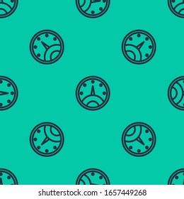 Blue line Speedometer icon isolated seamless pattern on green background.  Vector Illustration