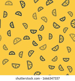 Icono del velocímetro de línea azul aislado sin fisuras en fondo amarillo. Ilustración vectorial