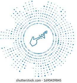 Blue line Spell icon isolated on white background. The sorcerer hand performing spells. Abstract circle random dots. Vector Illustration