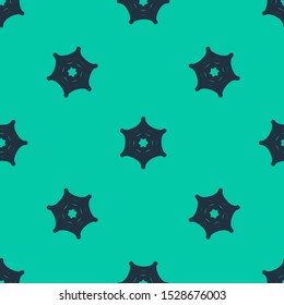 Blue line Spider web icon isolated seamless pattern on green background. Cobweb sign. Happy Halloween party.  Vector Illustration