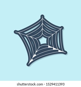 Blue line Spider web icon isolated on blue background. Cobweb sign. Happy Halloween party.  Vector Illustration
