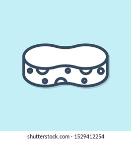 Blue line Sponge icon isolated on blue background. Wisp of bast for washing dishes. Cleaning service concept.  Vector Illustration