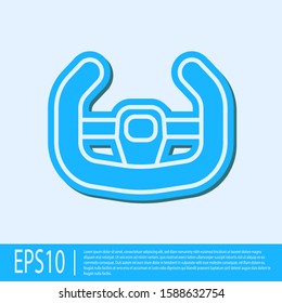 Blue line Sport steering wheel icon isolated on grey background. Car wheel icon.  Vector Illustration