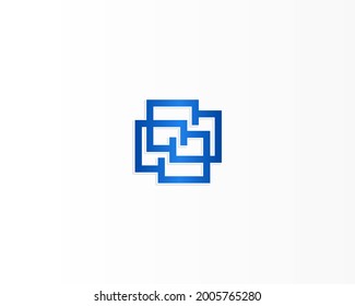 blue line square vector logo design icon concept