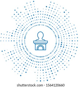 Blue line Stage stand or debate podium rostrum icon isolated on white background. Conference speech tribune. Abstract circle random dots. Vector Illustration