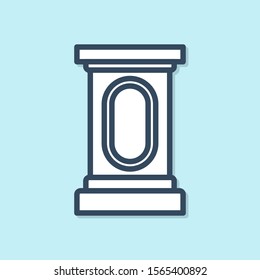 Blue line Stage stand or debate podium rostrum icon isolated on blue background. Conference speech tribune.  Vector Illustration