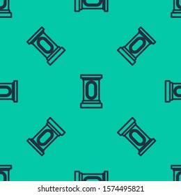 Blue line Stage stand or debate podium rostrum icon isolated seamless pattern on green background. Conference speech tribune.  Vector Illustration