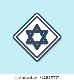 Blue line Star of David icon isolated on blue background. Jewish religion symbol. Symbol of Israel.  Vector Illustration