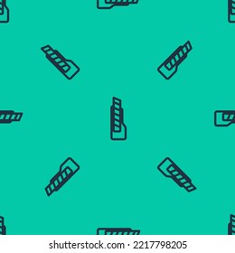 Blue line Stationery knife icon isolated seamless pattern on green background. Office paper cutter.  Vector