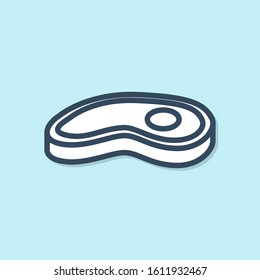 Blue line Steak meat icon isolated on blue background.  Vector Illustration