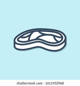 Blue line Steak meat icon isolated on blue background.  Vector Illustration