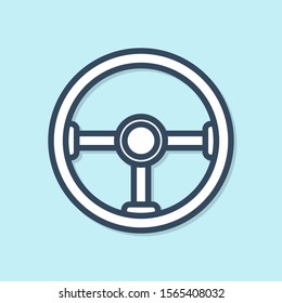 Blue line Steering wheel icon isolated on blue background. Car wheel icon.  Vector Illustration