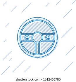 Blue line Steering wheel icon isolated on white background. Car wheel icon.  Vector Illustration