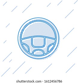 Blue line Steering wheel icon isolated on white background. Car wheel icon.  Vector Illustration