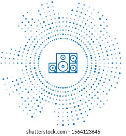 Blue line Stereo speaker icon isolated on white background. Sound system speakers. Music icon. Musical column speaker bass equipment. Abstract circle random dots. Vector Illustration