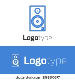 Blue line Stereo speaker icon isolated on white background. Sound system speakers. Music icon. Musical column speaker bass equipment. Logo design template element. Vector Illustration