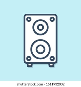 Blue line Stereo speaker icon isolated on blue background. Sound system speakers. Music icon. Musical column speaker bass equipment.  Vector Illustration