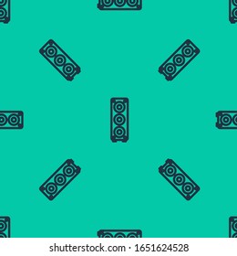 Icono de altavoz estéreo de línea azul aislado sin fisuras en fondo verde. Altavoces del sistema de sonido. Icono de música. Equipo de bajos de altavoces de columna musical.  Ilustración vectorial